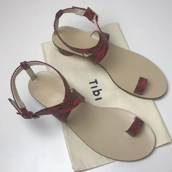 Tibi Red Snakeskin Sandals - Picture 3 of 5